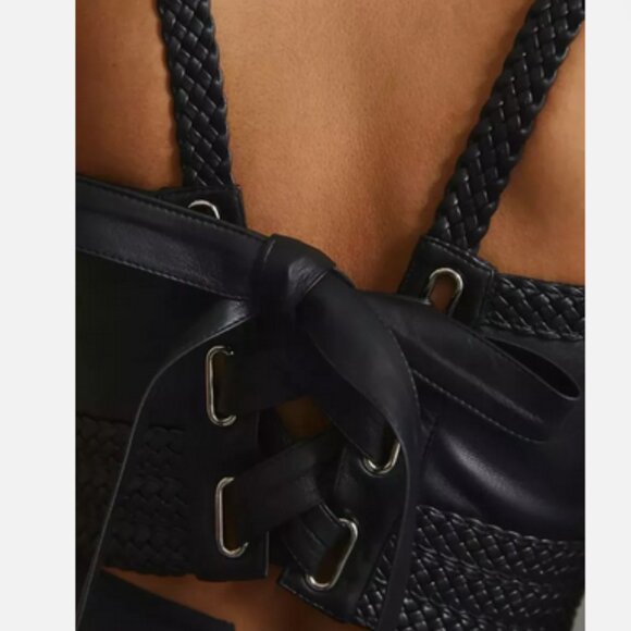 Anthropologie Pilcro M NWT Faux Leather Corset Top Lace-Up size Medium Black New - Picture 4 of 4